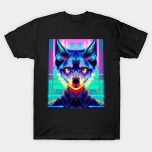 Cyberpunk Wolf Man Glitch Husky T-Shirt